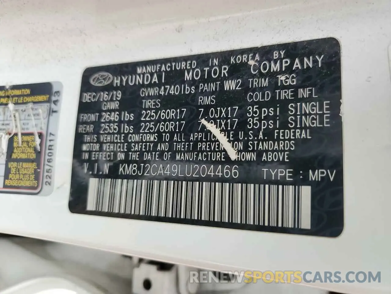 13 Photograph of a damaged car KM8J2CA49LU204466 HYUNDAI TUCSON 2020