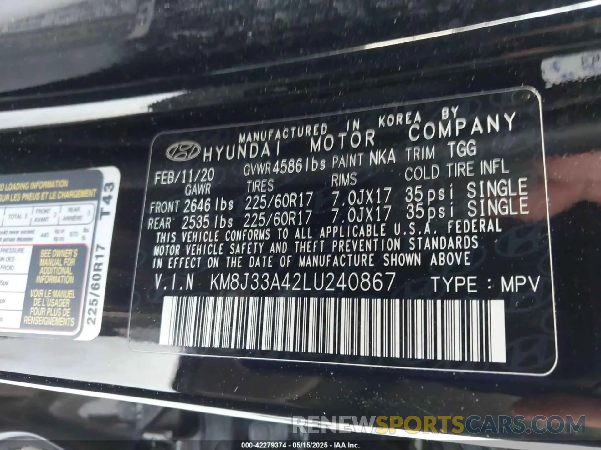 9 Photograph of a damaged car KM8J33A42LU240867 HYUNDAI TUCSON 2020
