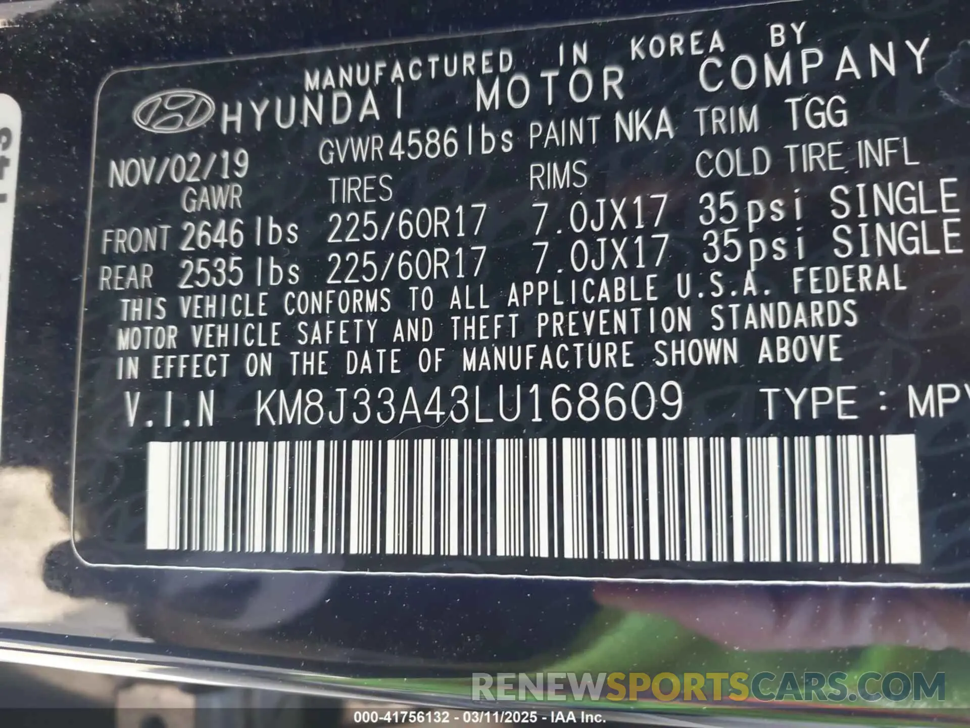 9 Photograph of a damaged car KM8J33A43LU168609 HYUNDAI TUCSON 2020