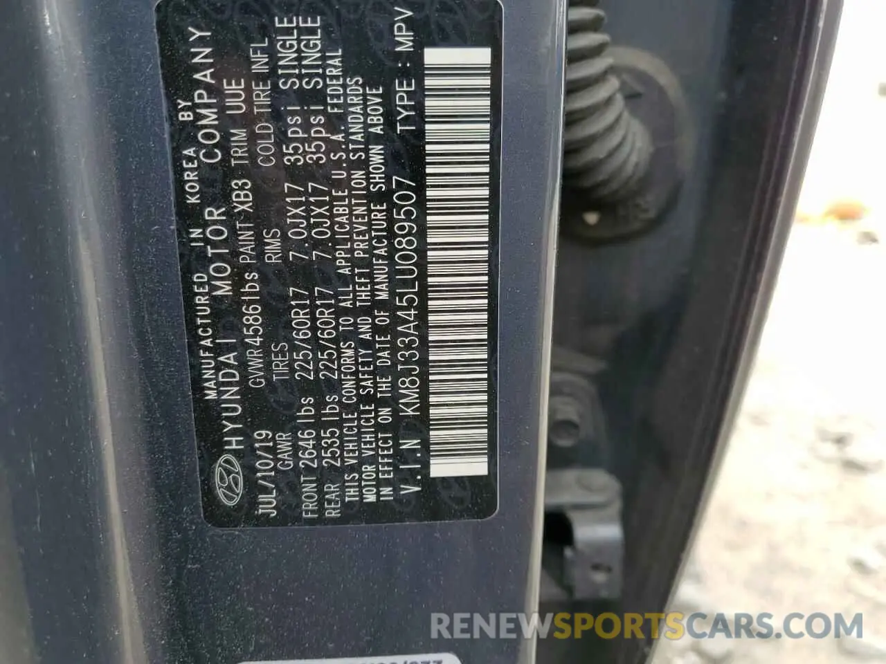 13 Photograph of a damaged car KM8J33A45LU089507 HYUNDAI TUCSON 2020