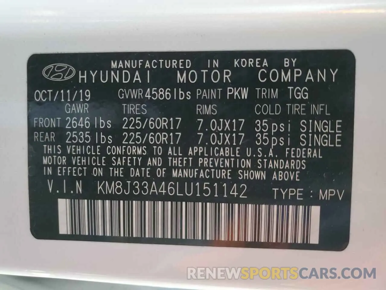 15 Photograph of a damaged car KM8J33A46LU151142 HYUNDAI TUCSON 2020
