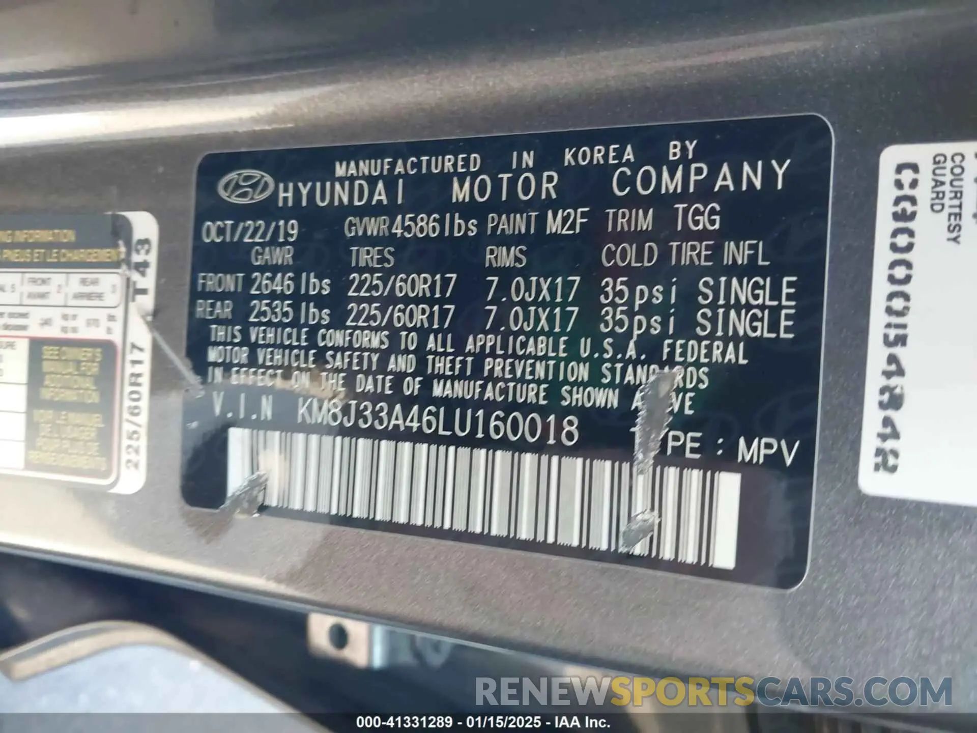 9 Photograph of a damaged car KM8J33A46LU160018 HYUNDAI TUCSON 2020