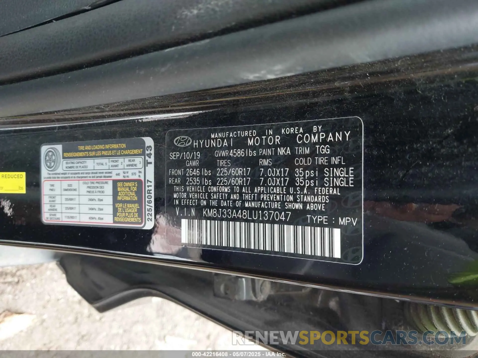 9 Photograph of a damaged car KM8J33A48LU137047 HYUNDAI TUCSON 2020