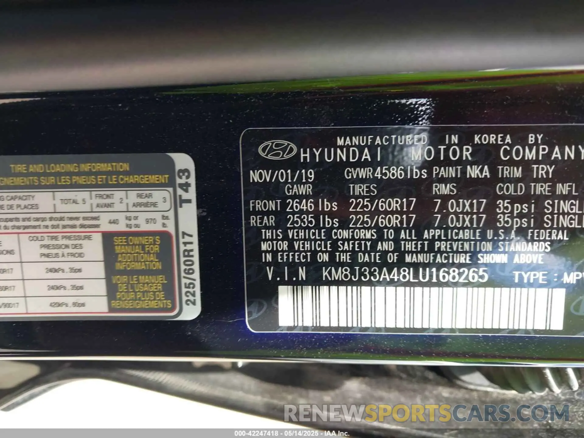 9 Photograph of a damaged car KM8J33A48LU168265 HYUNDAI TUCSON 2020