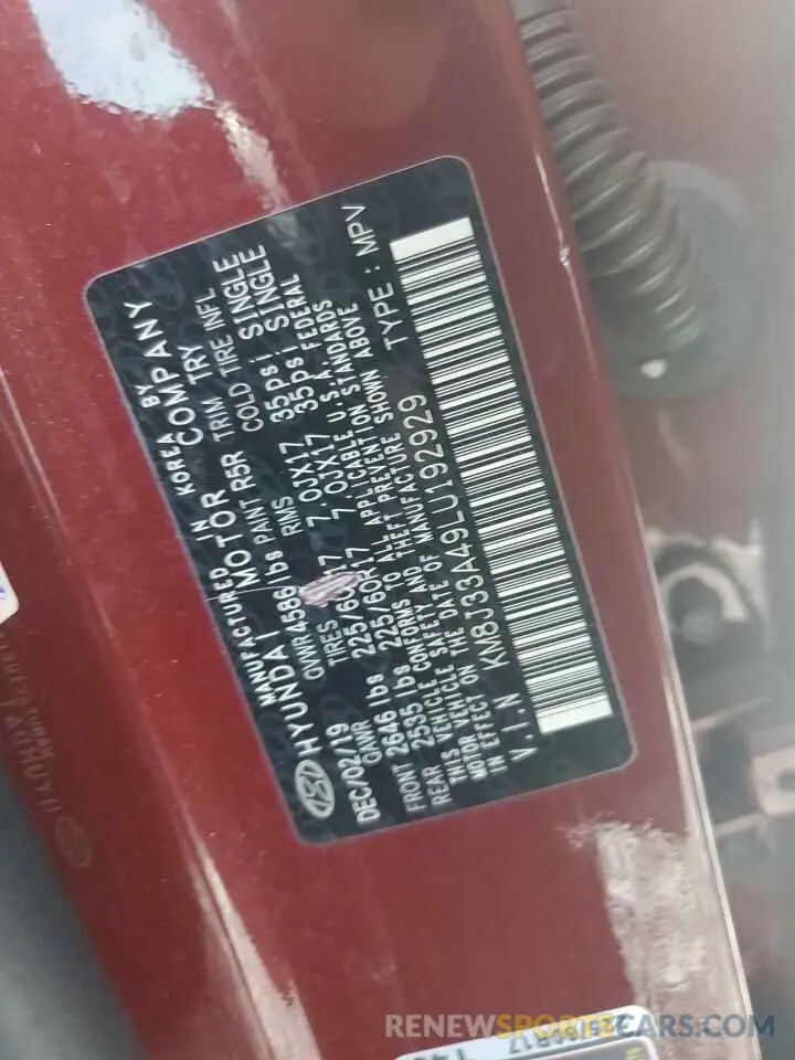 13 Photograph of a damaged car KM8J33A49LU192929 HYUNDAI TUCSON 2020