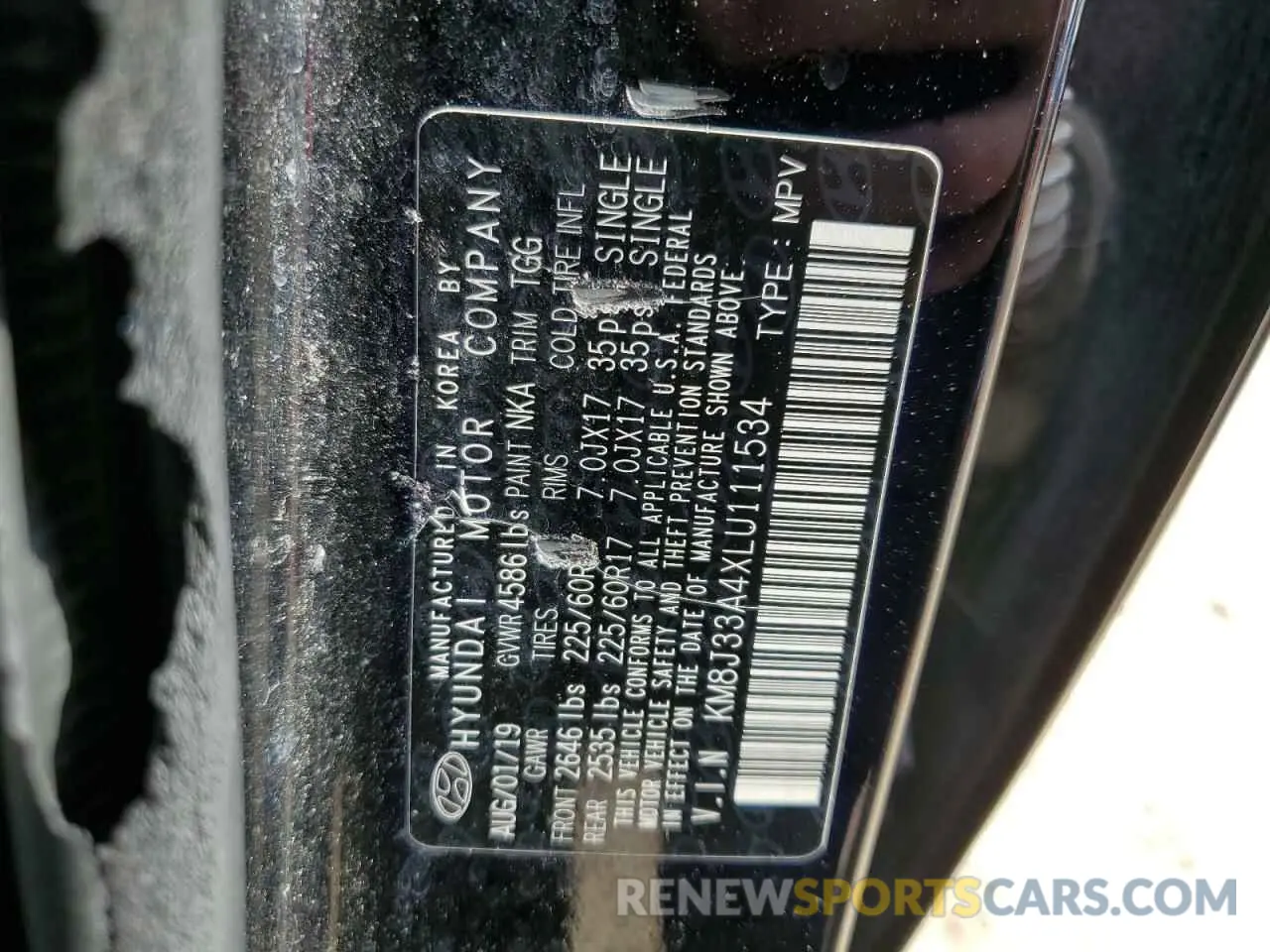 13 Photograph of a damaged car KM8J33A4XLU111534 HYUNDAI TUCSON 2020