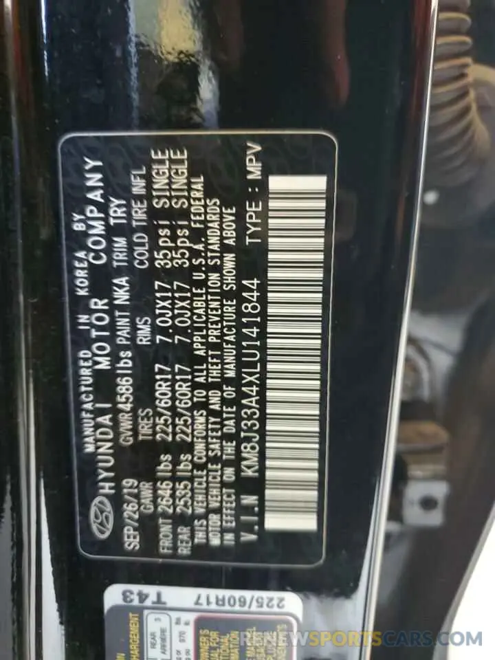13 Photograph of a damaged car KM8J33A4XLU141844 HYUNDAI TUCSON 2020