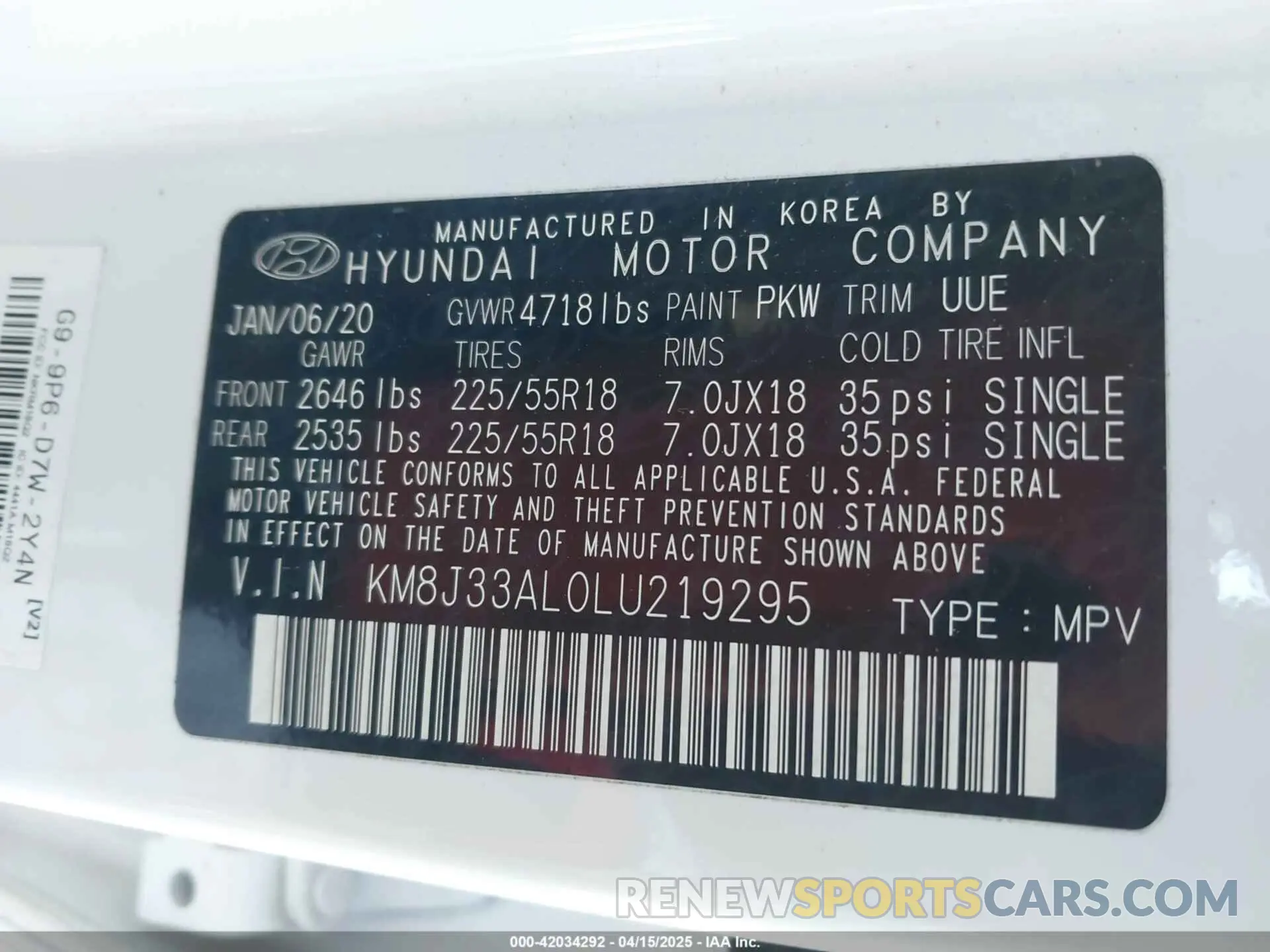 9 Photograph of a damaged car KM8J33AL0LU219295 HYUNDAI TUCSON 2020