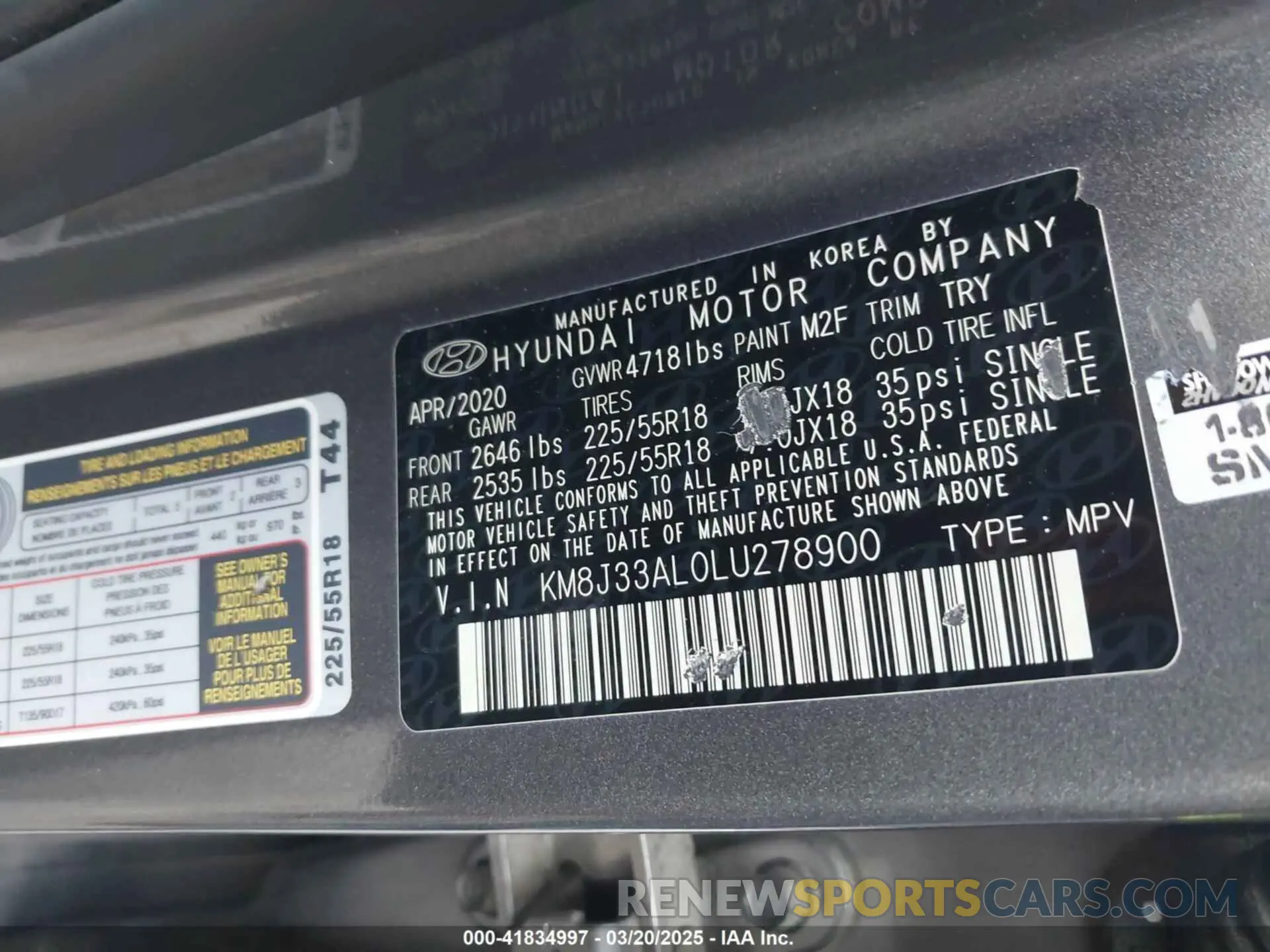 9 Photograph of a damaged car KM8J33AL0LU278900 HYUNDAI TUCSON 2020