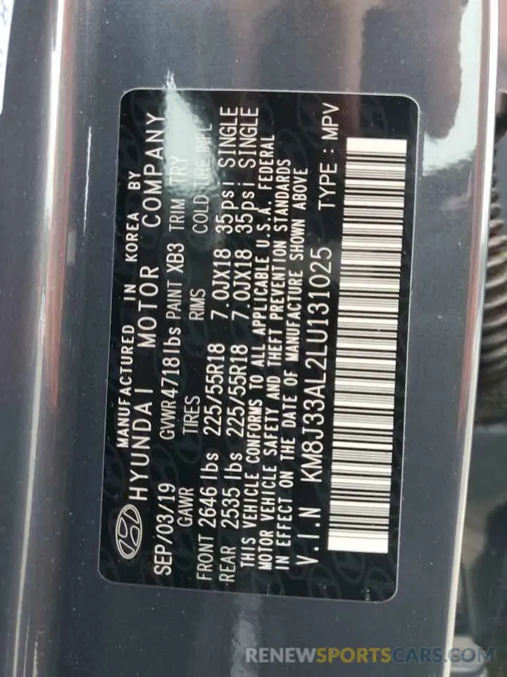 13 Photograph of a damaged car KM8J33AL2LU131025 HYUNDAI TUCSON 2020