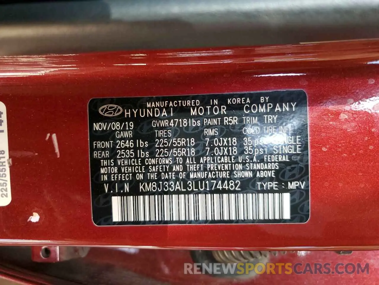 15 Photograph of a damaged car KM8J33AL3LU174482 HYUNDAI TUCSON 2020