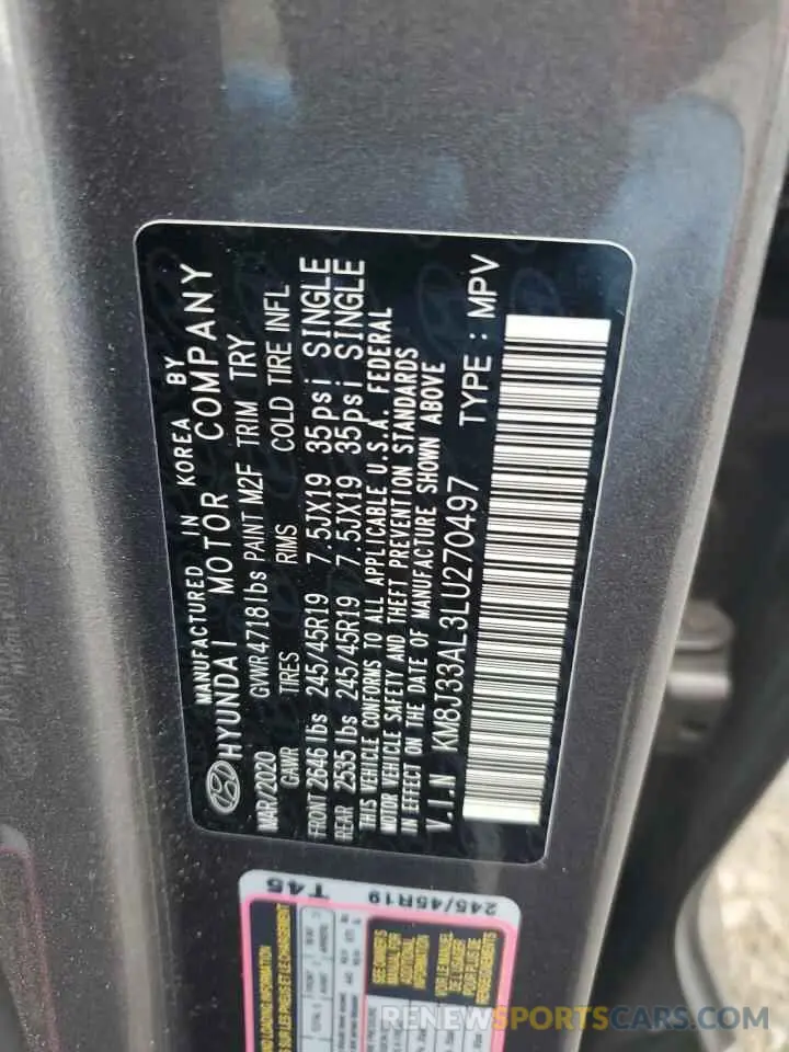 14 Photograph of a damaged car KM8J33AL3LU270497 HYUNDAI TUCSON 2020