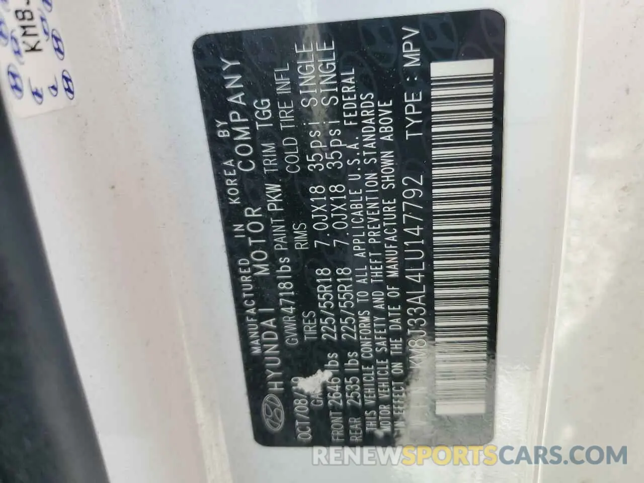 13 Photograph of a damaged car KM8J33AL4LU147792 HYUNDAI TUCSON 2020