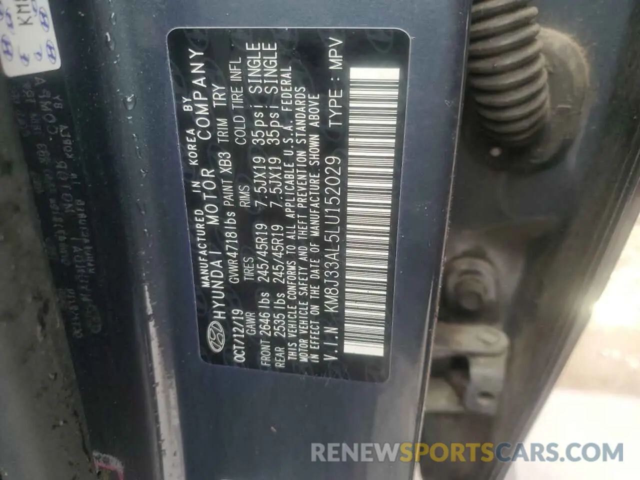 13 Photograph of a damaged car KM8J33AL5LU152029 HYUNDAI TUCSON 2020