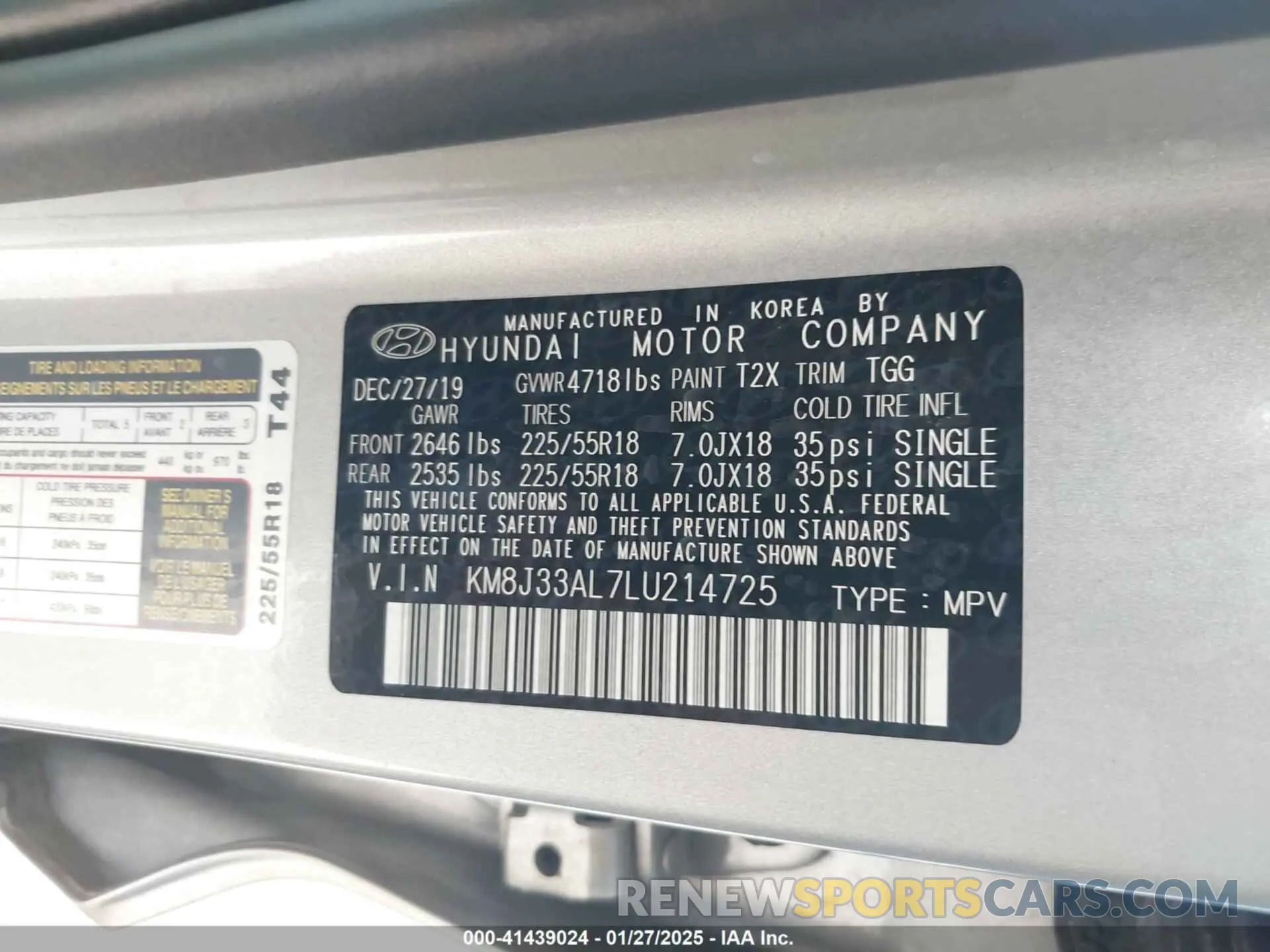 9 Photograph of a damaged car KM8J33AL7LU214725 HYUNDAI TUCSON 2020