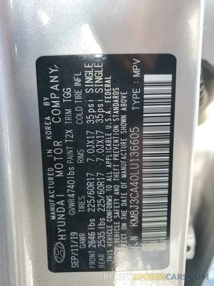 13 Photograph of a damaged car KM8J3CA40LU136605 HYUNDAI TUCSON 2020