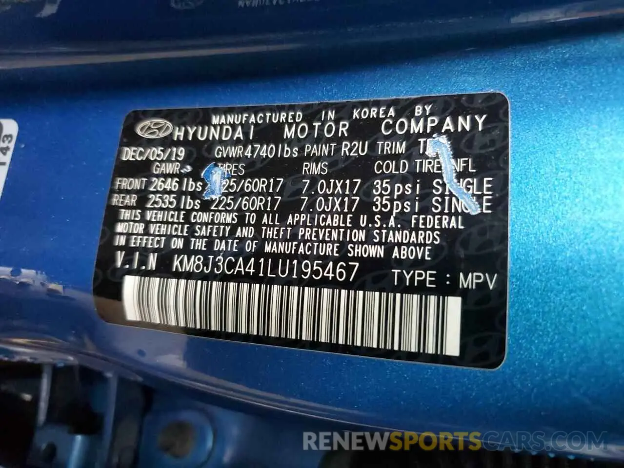13 Photograph of a damaged car KM8J3CA41LU195467 HYUNDAI TUCSON 2020