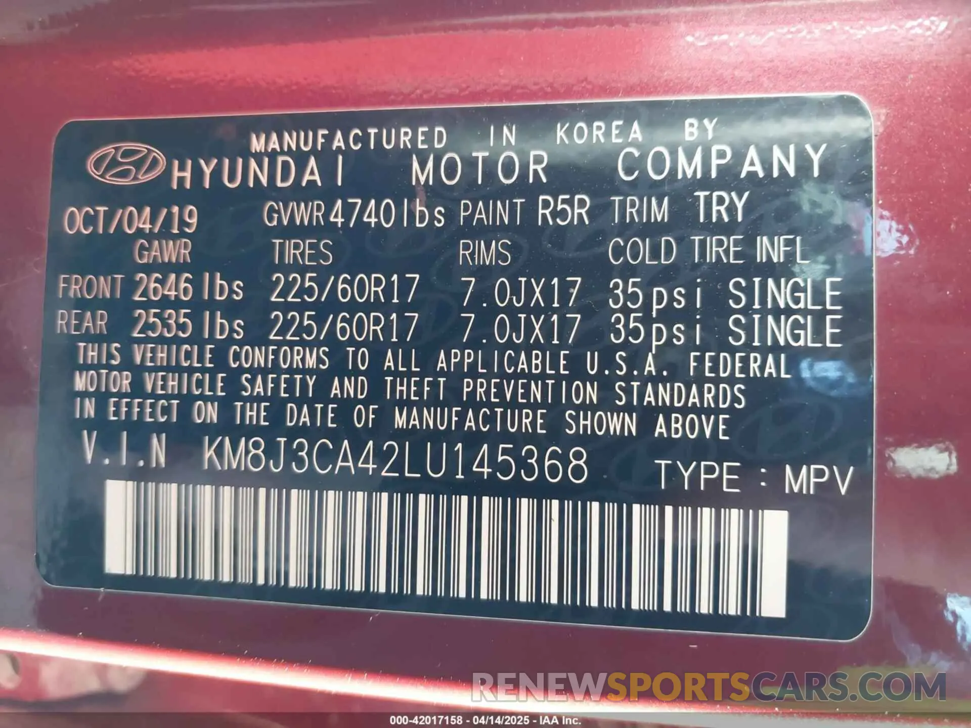 9 Photograph of a damaged car KM8J3CA42LU145368 HYUNDAI TUCSON 2020