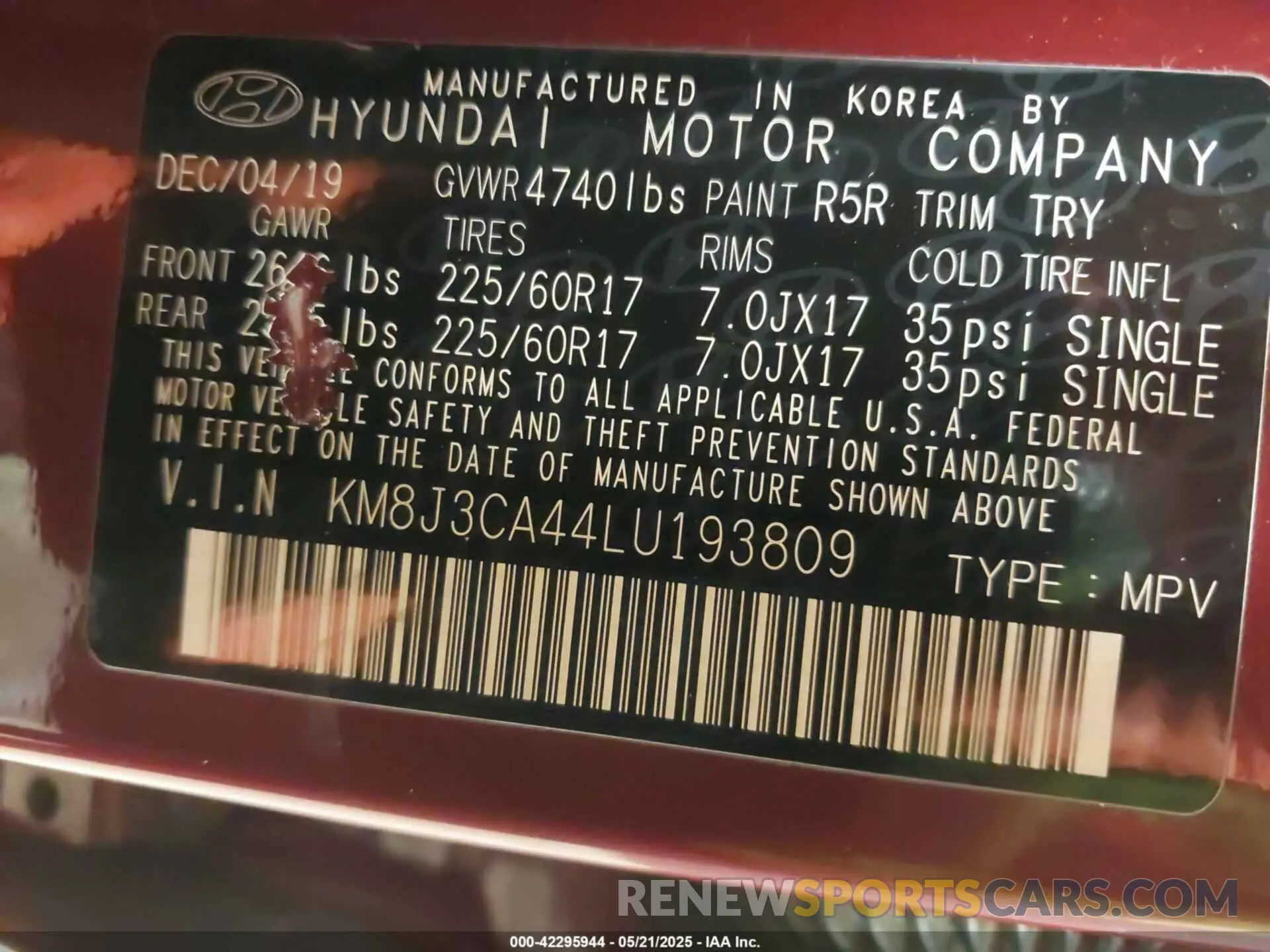 9 Photograph of a damaged car KM8J3CA44LU193809 HYUNDAI TUCSON 2020