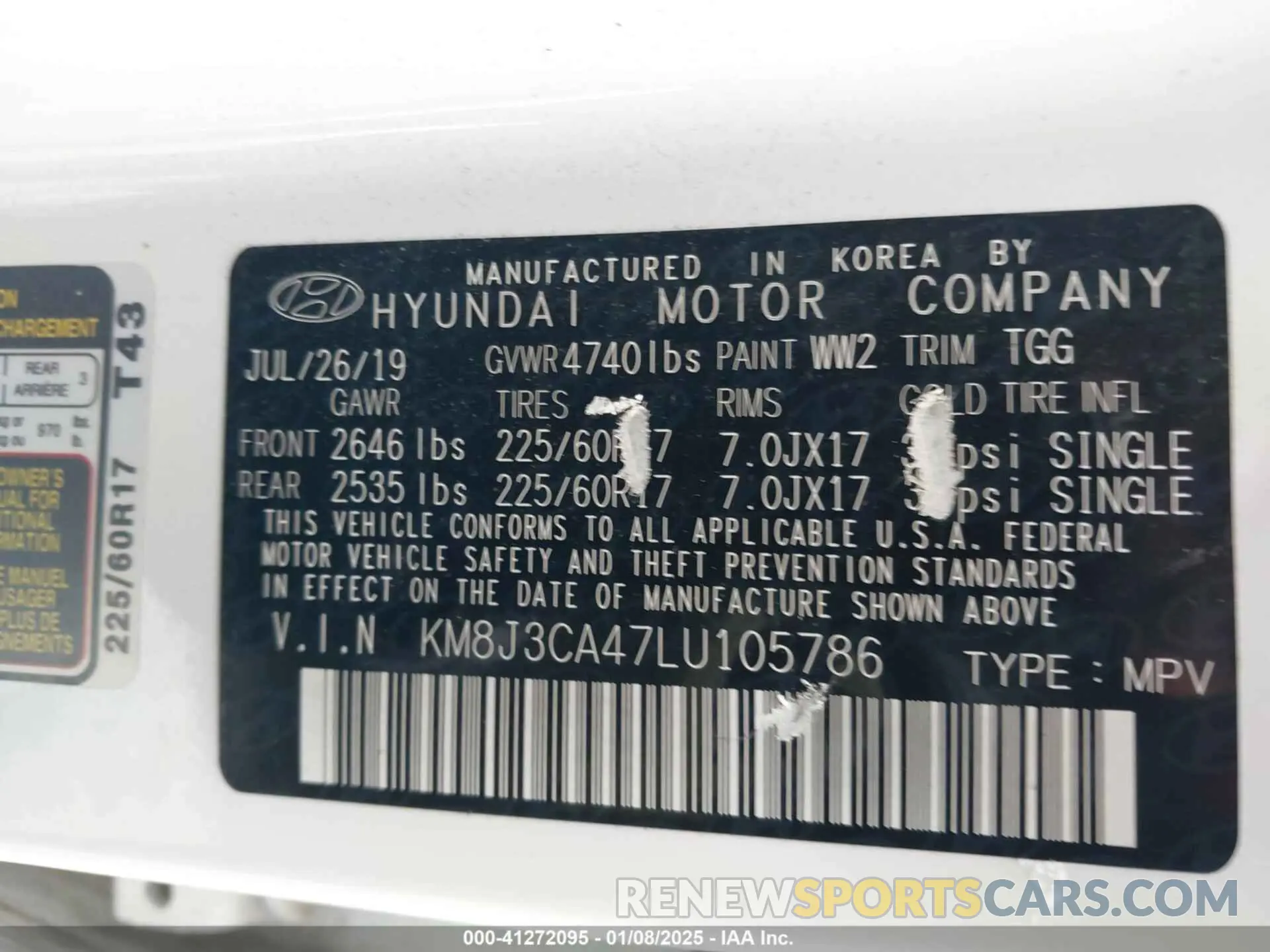 9 Photograph of a damaged car KM8J3CA47LU105786 HYUNDAI TUCSON 2020