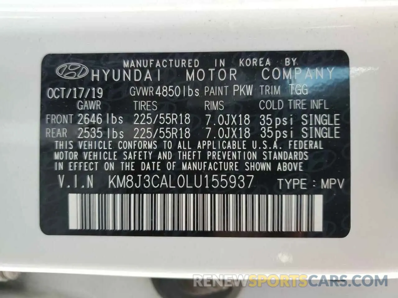 13 Photograph of a damaged car KM8J3CAL0LU155937 HYUNDAI TUCSON 2020