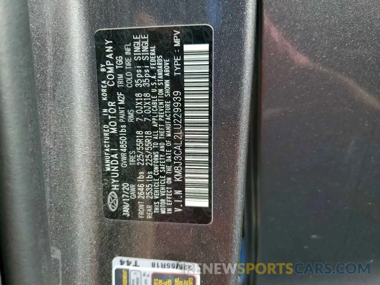 12 Photograph of a damaged car KM8J3CAL2LU229939 HYUNDAI TUCSON 2020