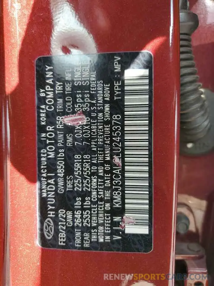 13 Photograph of a damaged car KM8J3CAL2LU245378 HYUNDAI TUCSON 2020