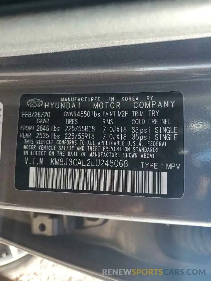 14 Photograph of a damaged car KM8J3CAL2LU248068 HYUNDAI TUCSON 2020