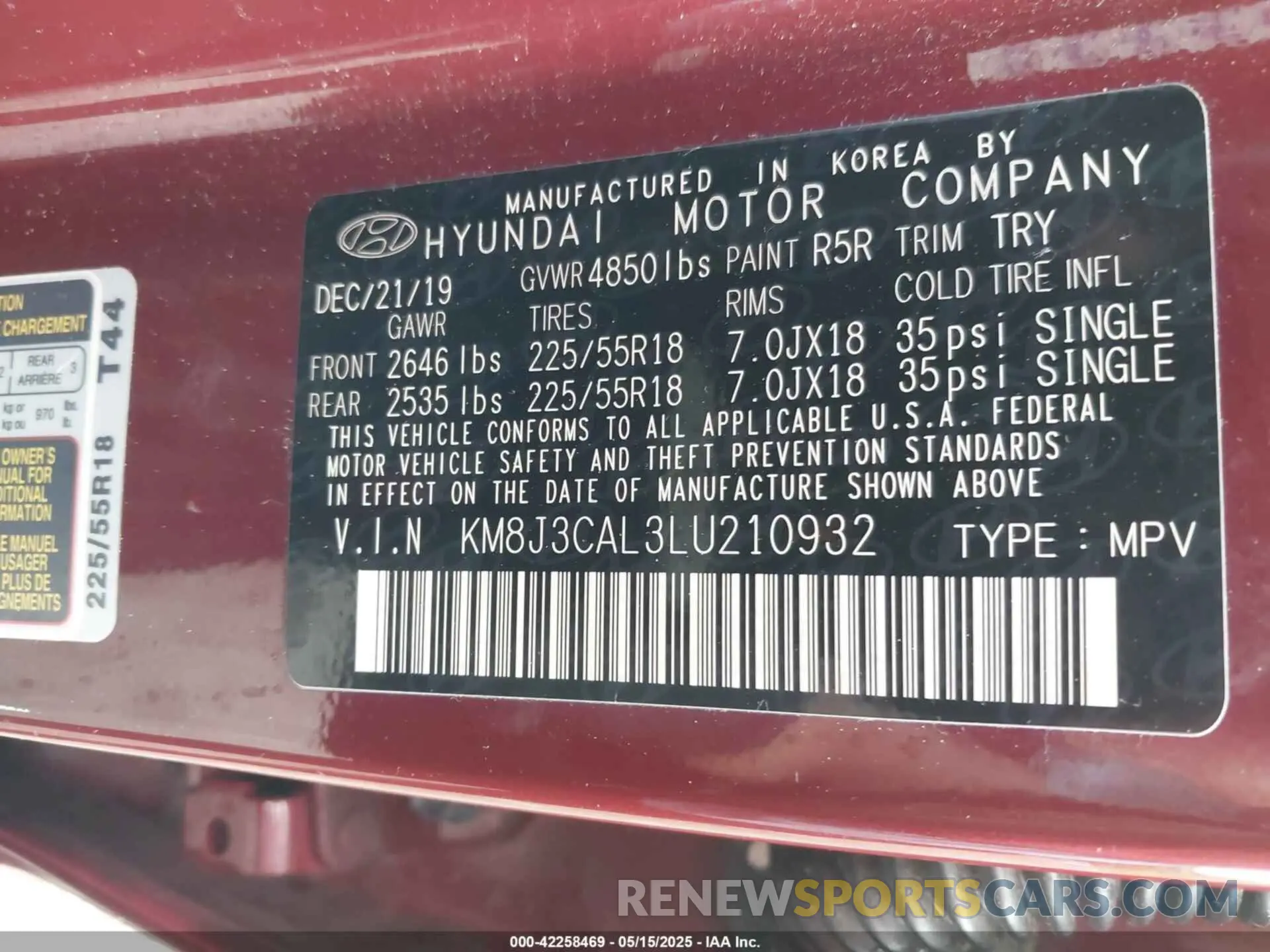 9 Photograph of a damaged car KM8J3CAL3LU210932 HYUNDAI TUCSON 2020