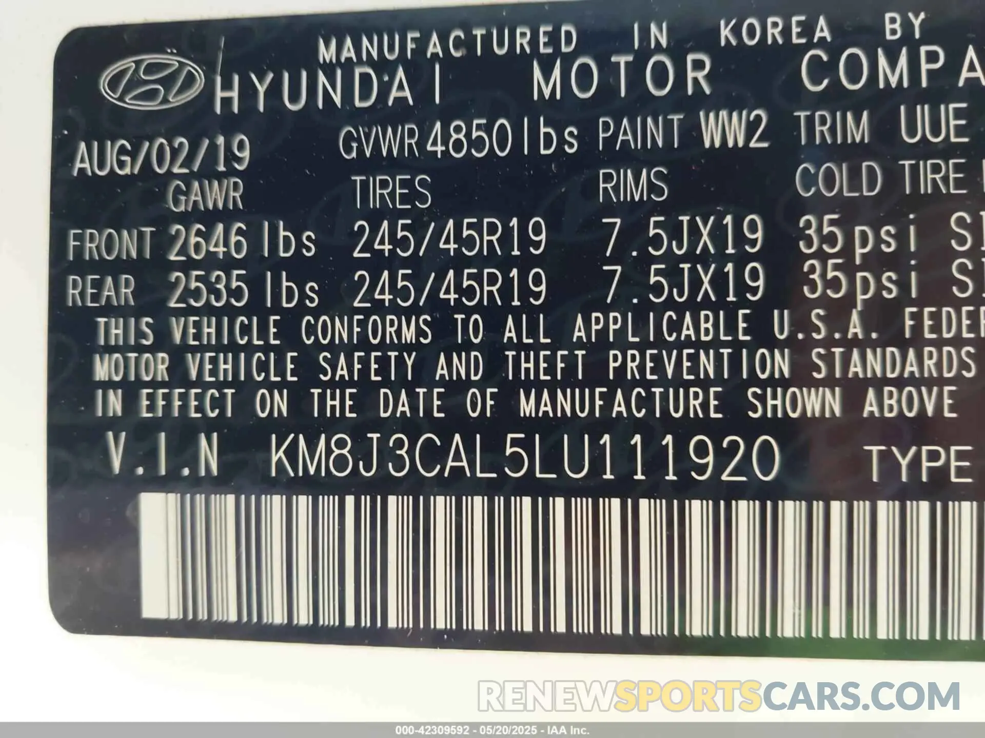 9 Photograph of a damaged car KM8J3CAL5LU111920 HYUNDAI TUCSON 2020