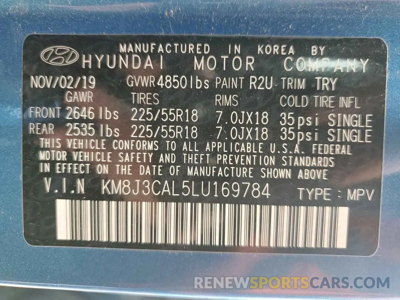 13 Photograph of a damaged car KM8J3CAL5LU169784 HYUNDAI TUCSON 2020