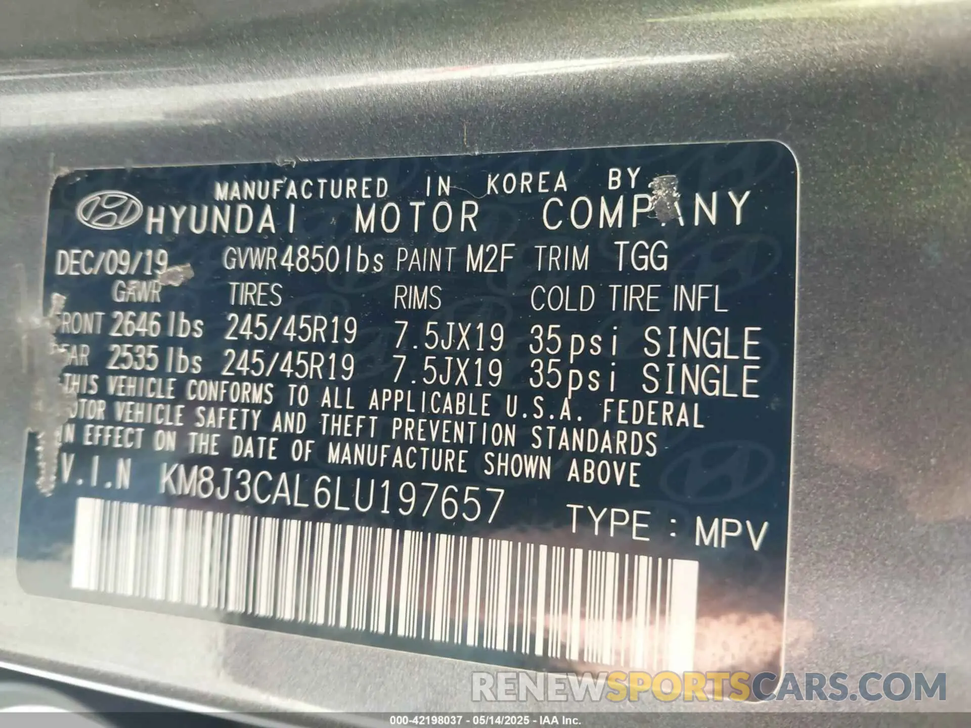 9 Photograph of a damaged car KM8J3CAL6LU197657 HYUNDAI TUCSON 2020