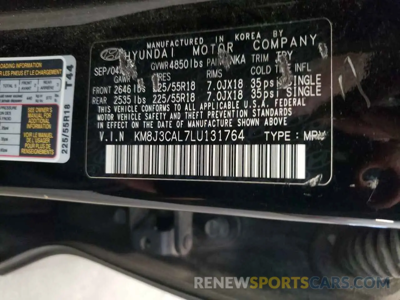 14 Photograph of a damaged car KM8J3CAL7LU131764 HYUNDAI TUCSON 2020