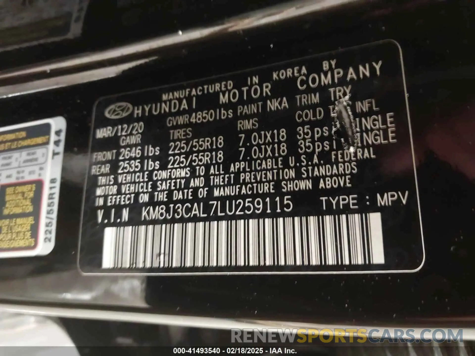 9 Photograph of a damaged car KM8J3CAL7LU259115 HYUNDAI TUCSON 2020