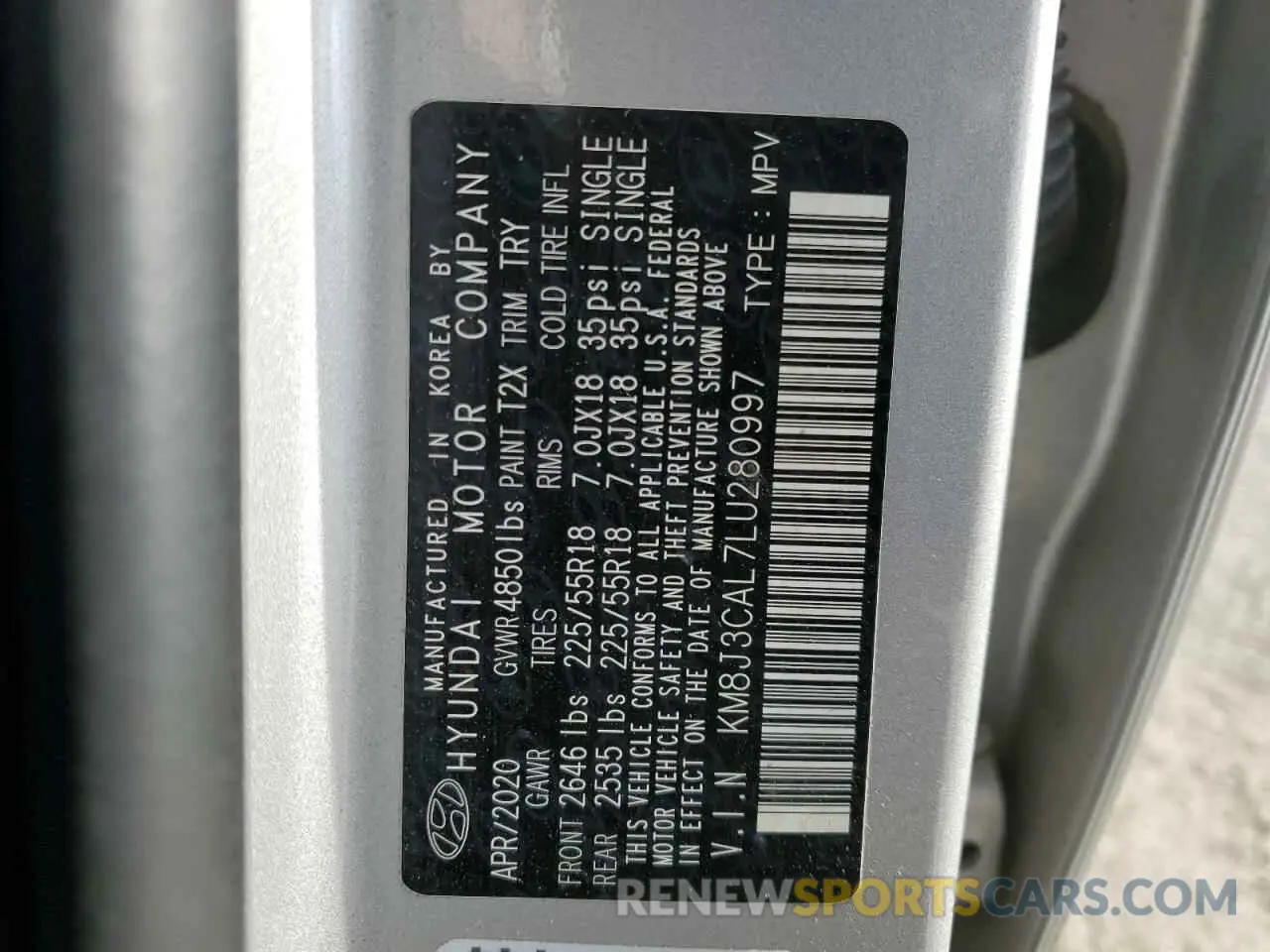 13 Photograph of a damaged car KM8J3CAL7LU280997 HYUNDAI TUCSON 2020