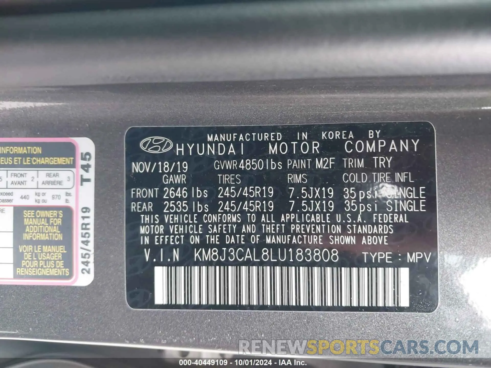 9 Photograph of a damaged car KM8J3CAL8LU183808 HYUNDAI TUCSON 2020