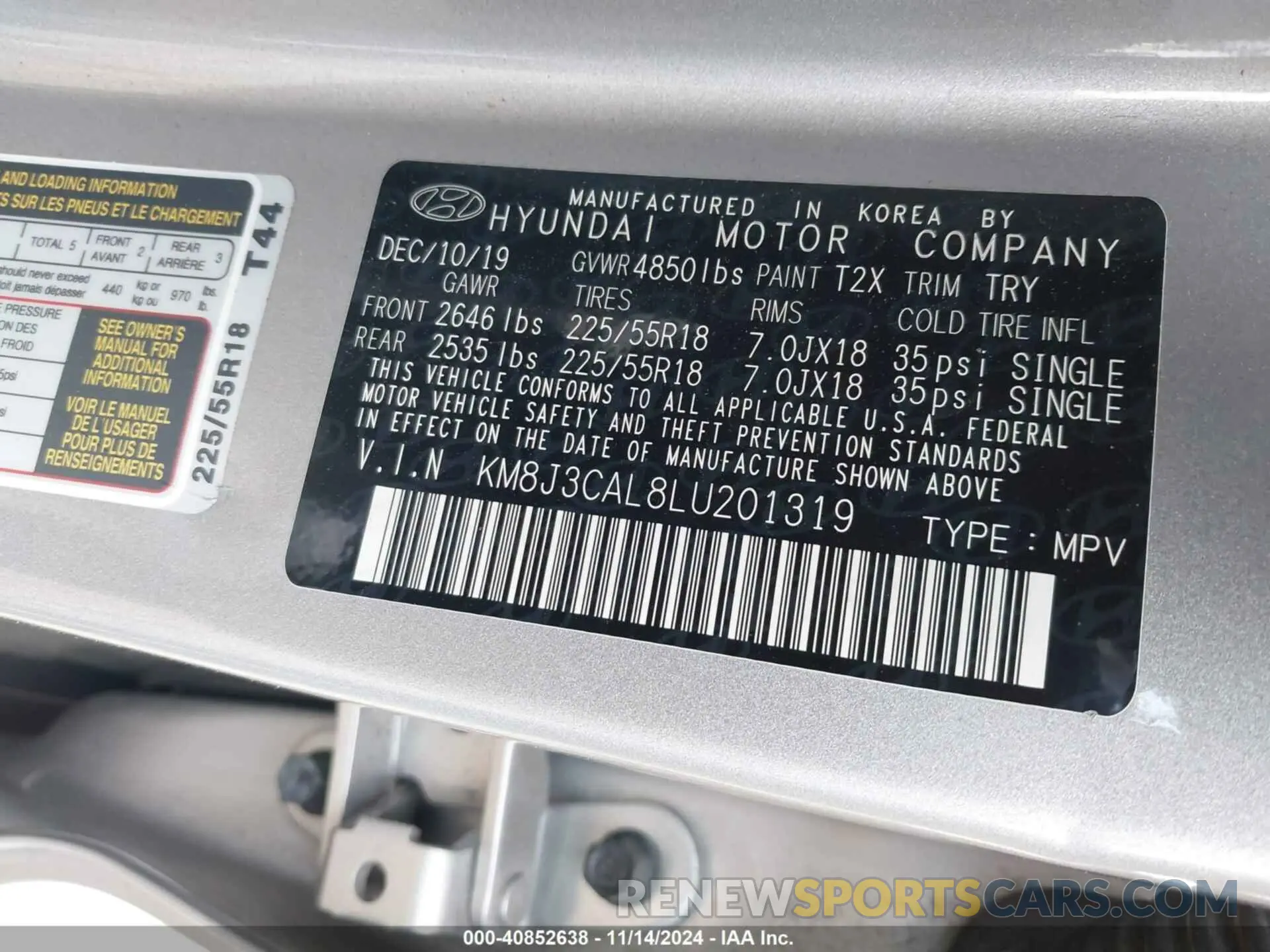 9 Photograph of a damaged car KM8J3CAL8LU201319 HYUNDAI TUCSON 2020