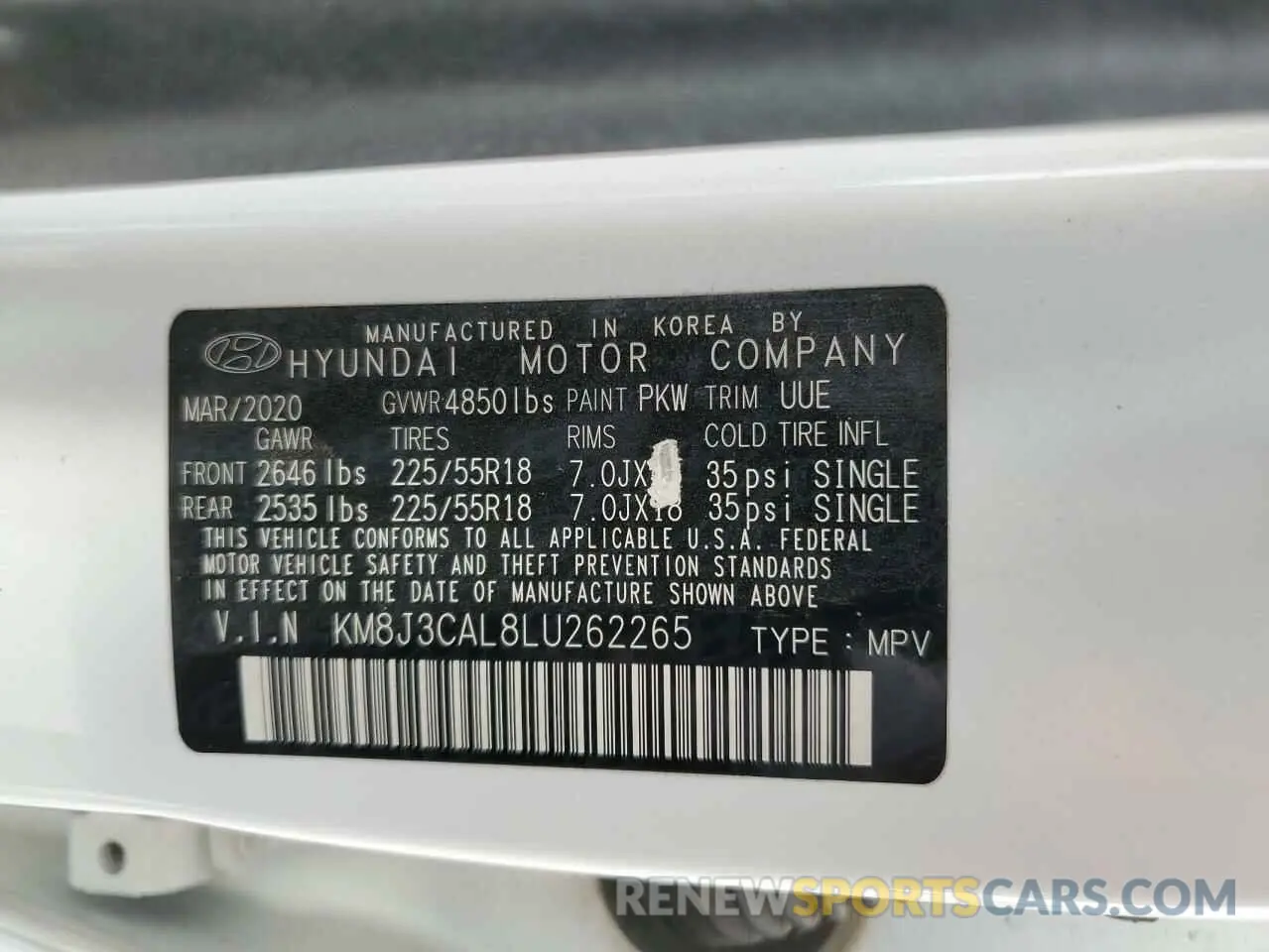 13 Photograph of a damaged car KM8J3CAL8LU262265 HYUNDAI TUCSON 2020