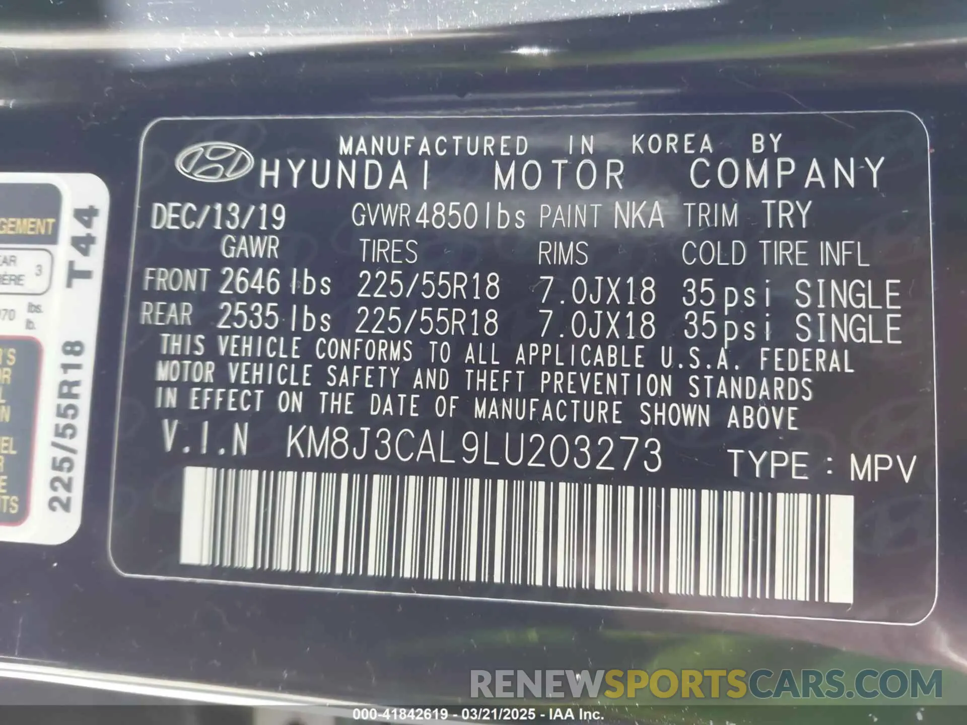 9 Photograph of a damaged car KM8J3CAL9LU203273 HYUNDAI TUCSON 2020