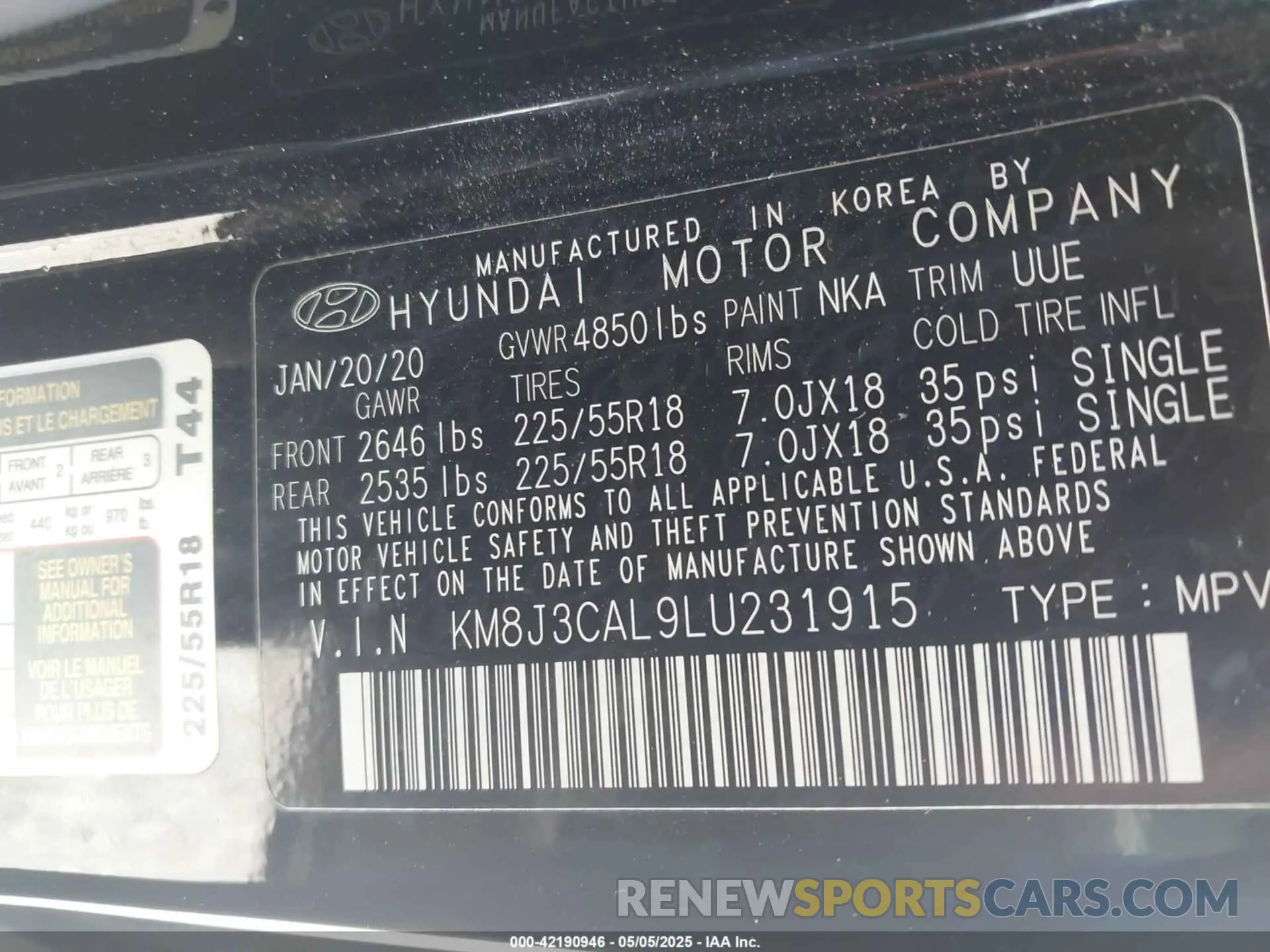 9 Photograph of a damaged car KM8J3CAL9LU231915 HYUNDAI TUCSON 2020