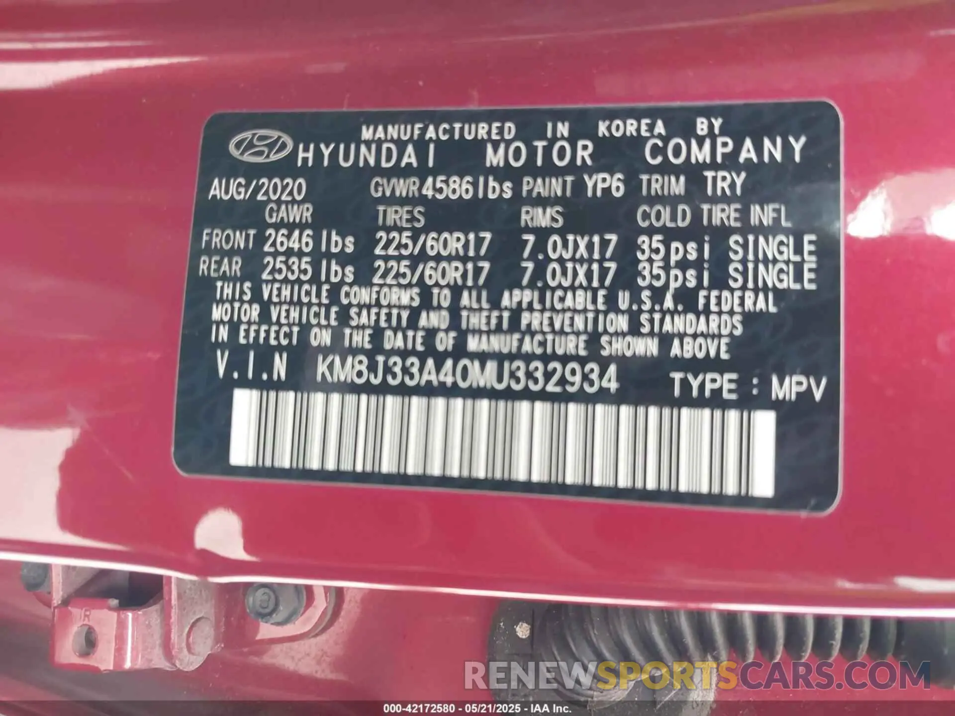 9 Photograph of a damaged car KM8J33A40MU332934 HYUNDAI TUCSON 2021
