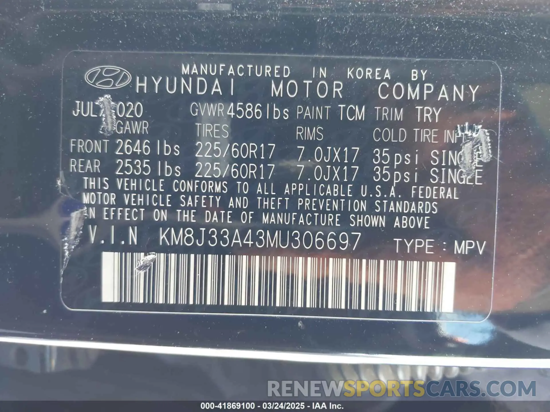 9 Photograph of a damaged car KM8J33A43MU306697 HYUNDAI TUCSON 2021