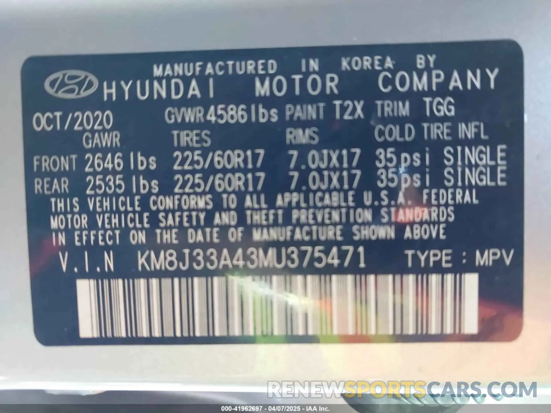 9 Photograph of a damaged car KM8J33A43MU375471 HYUNDAI TUCSON 2021
