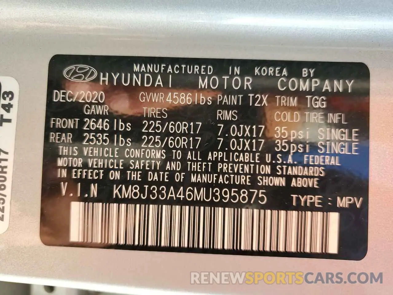 13 Photograph of a damaged car KM8J33A46MU395875 HYUNDAI TUCSON 2021