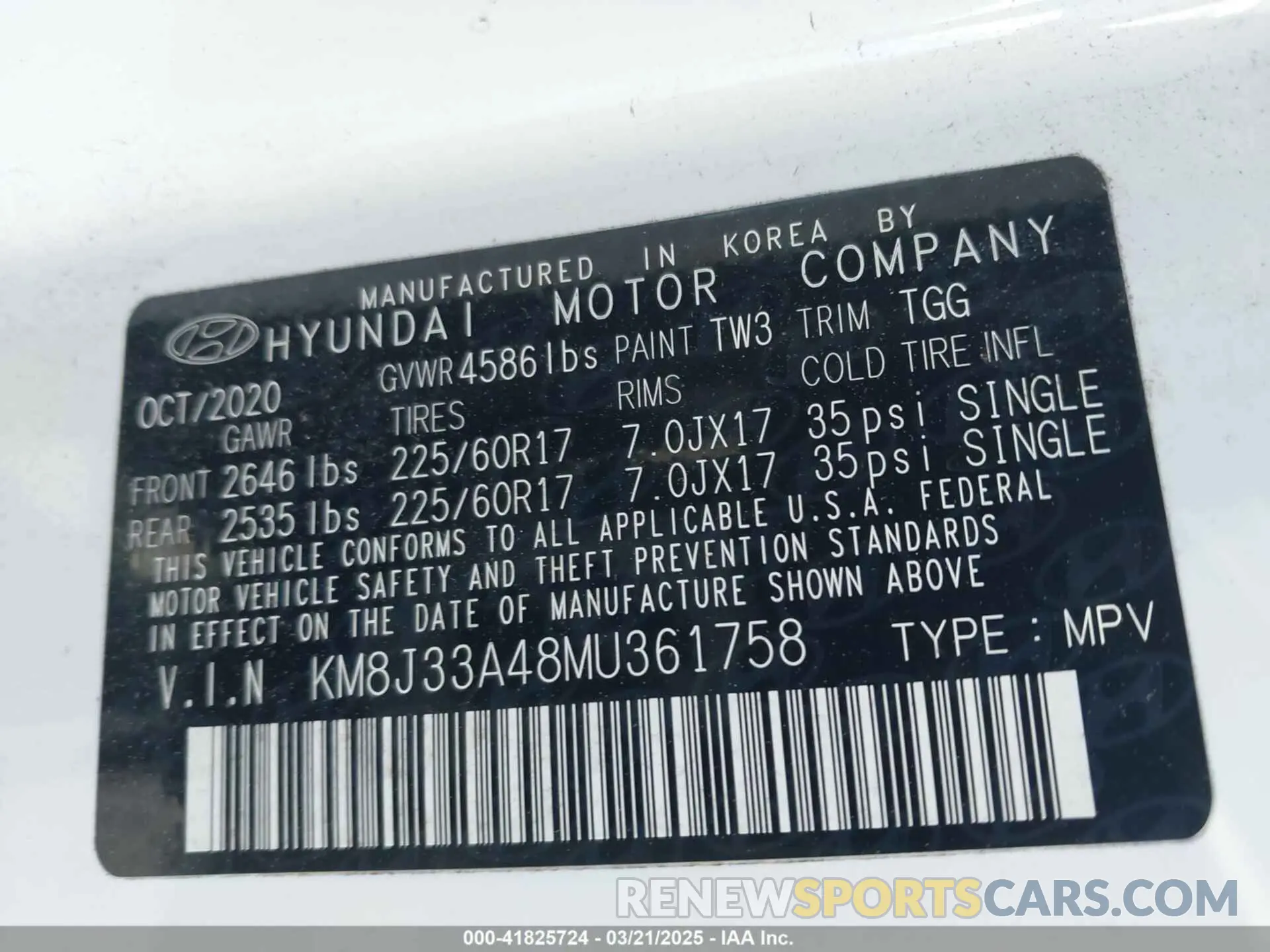9 Photograph of a damaged car KM8J33A48MU361758 HYUNDAI TUCSON 2021