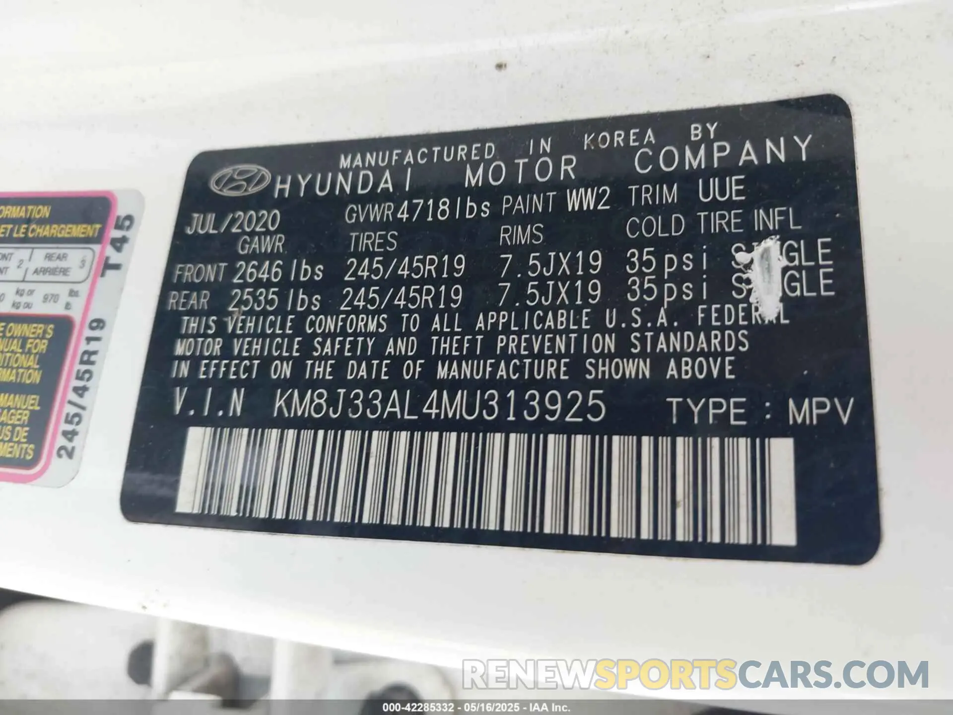 9 Photograph of a damaged car KM8J33AL4MU313925 HYUNDAI TUCSON 2021