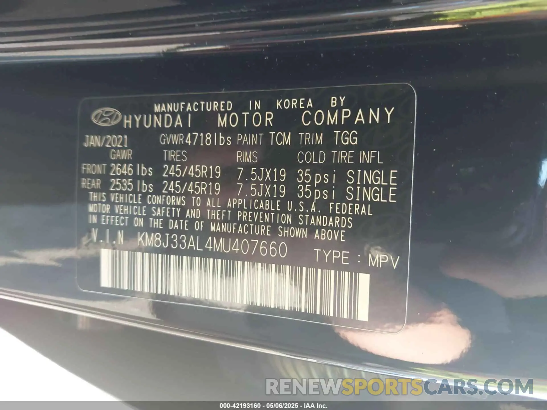 9 Photograph of a damaged car KM8J33AL4MU407660 HYUNDAI TUCSON 2021