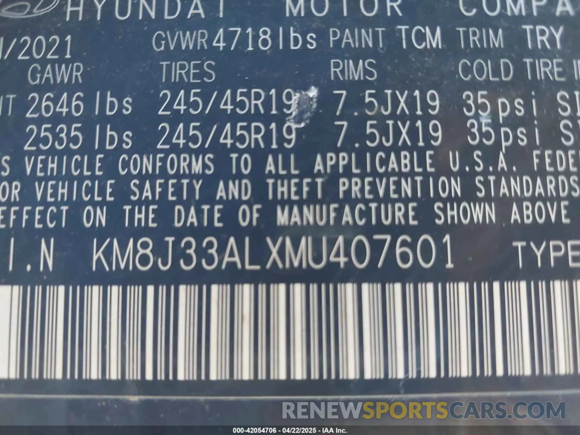 9 Photograph of a damaged car KM8J33ALXMU407601 HYUNDAI TUCSON 2021
