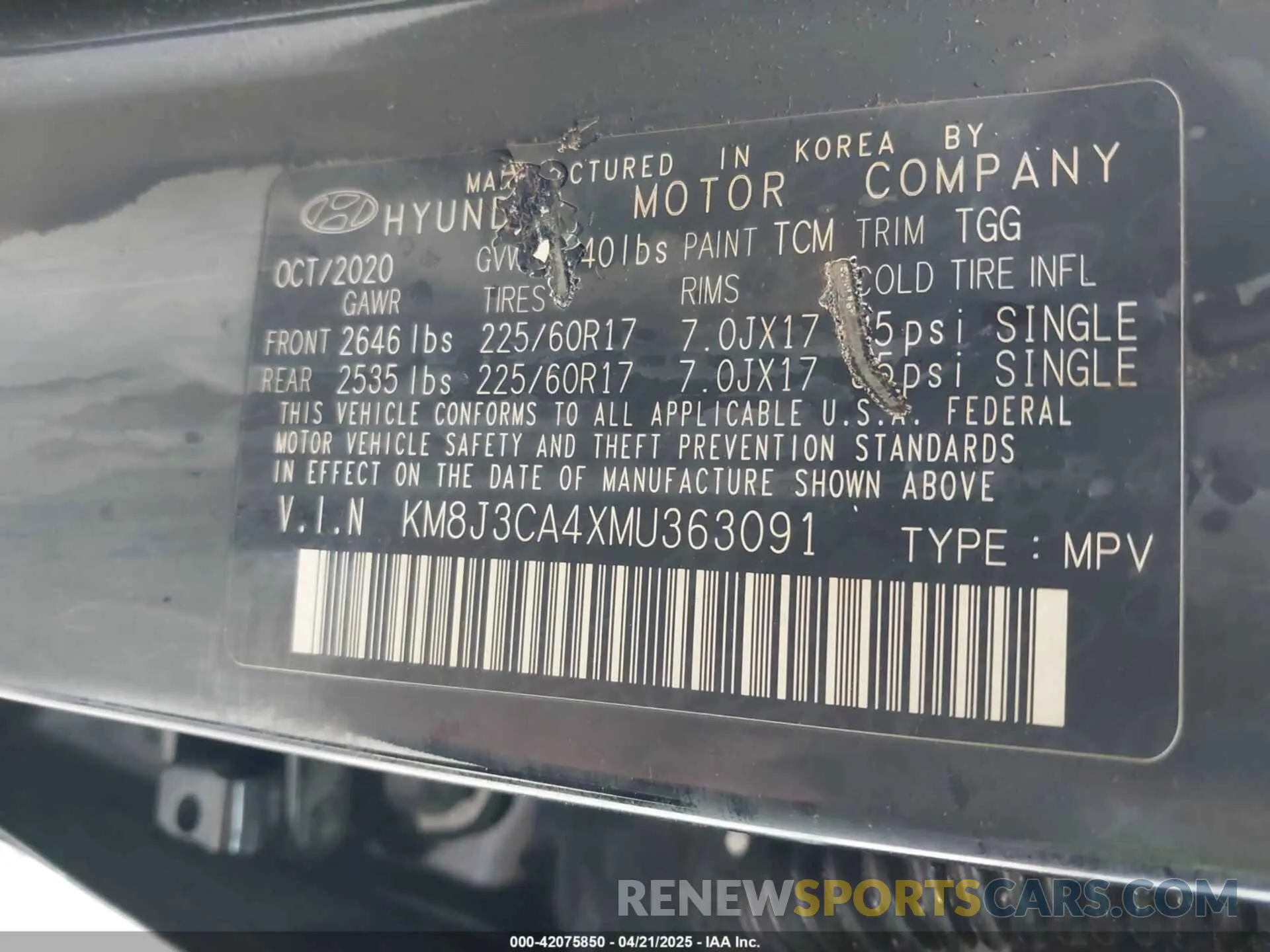 9 Photograph of a damaged car KM8J3CA4XMU363091 HYUNDAI TUCSON 2021