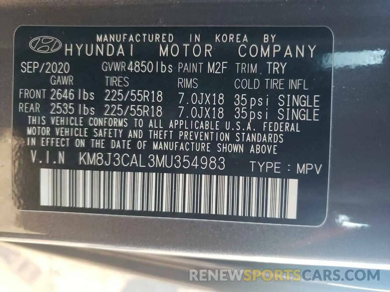 13 Photograph of a damaged car KM8J3CAL3MU354983 HYUNDAI TUCSON 2021